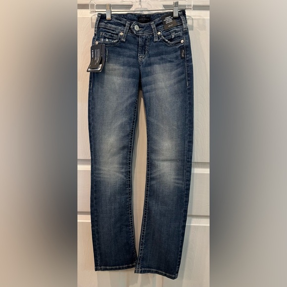 Silver Jeans Tuesday Low Rise Slim Bootcut Womens Size 24x31 Blue Distressed NEW - Picture 2 of 8